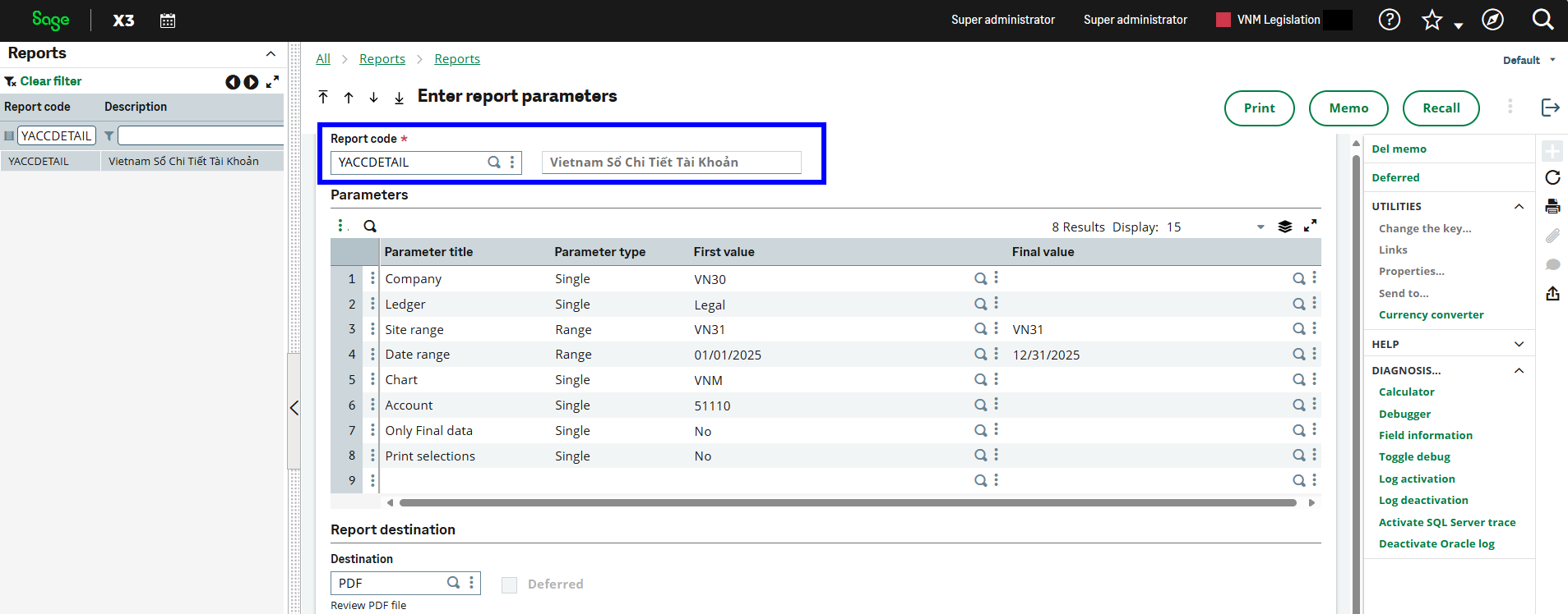 Report code entry field