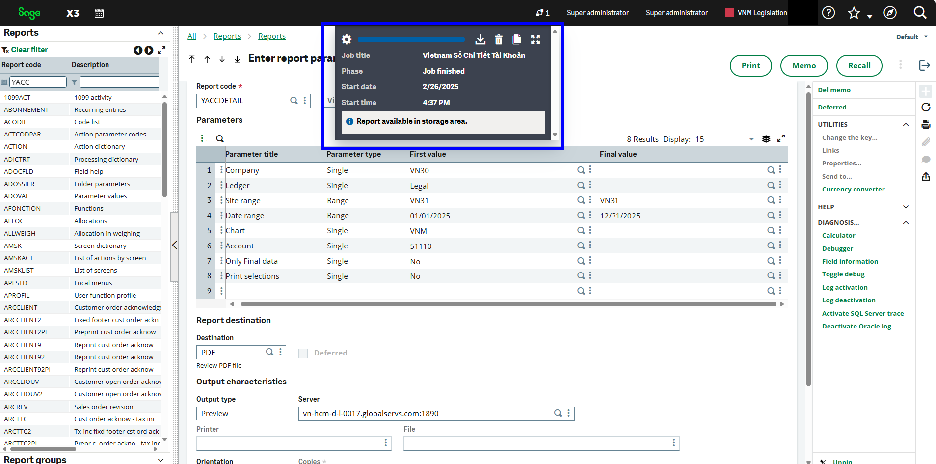 Report viewing and export options